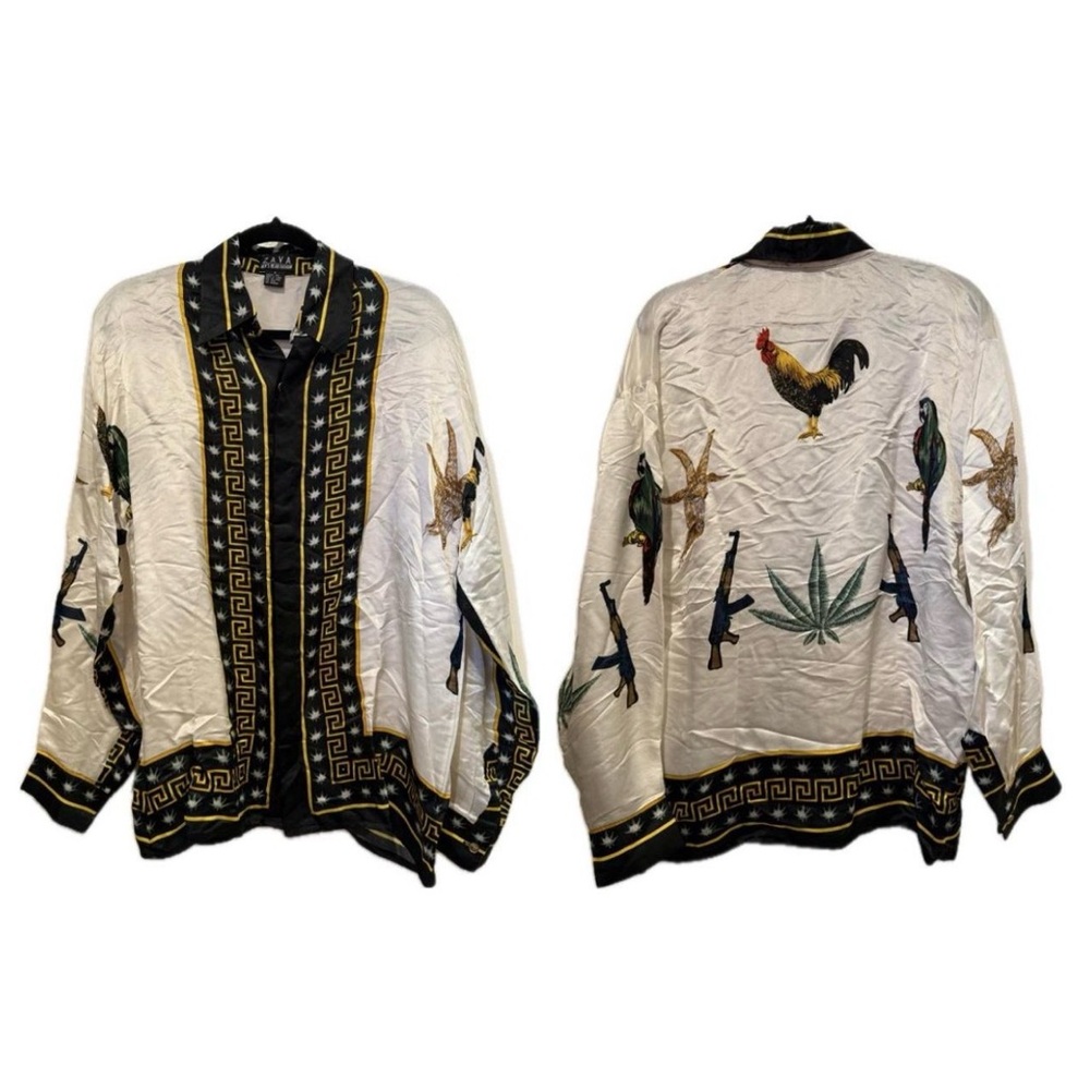 Silk Shirt with Animal and Leaf Print